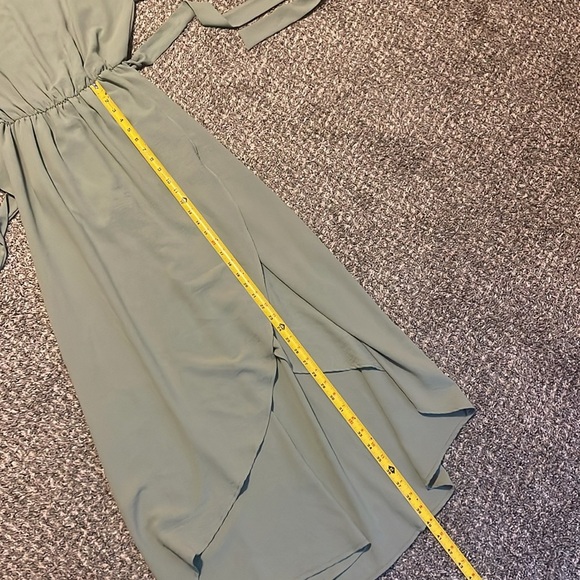 First Love Wrap Dress M Sage Green Maxi Belted Wedding Guest Modest Bridesmaid - Picture 12 of 14